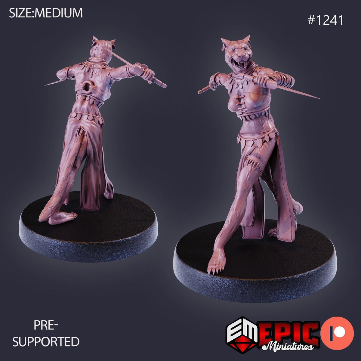 Catfolk Jaguar Huntress Option #1241 front DND miniature Halloween Horror 16k resin