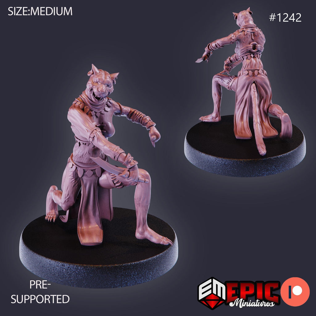 Catfolk Jaguar Huntress Option #1242 front DND miniature Halloween Horror 16k resin