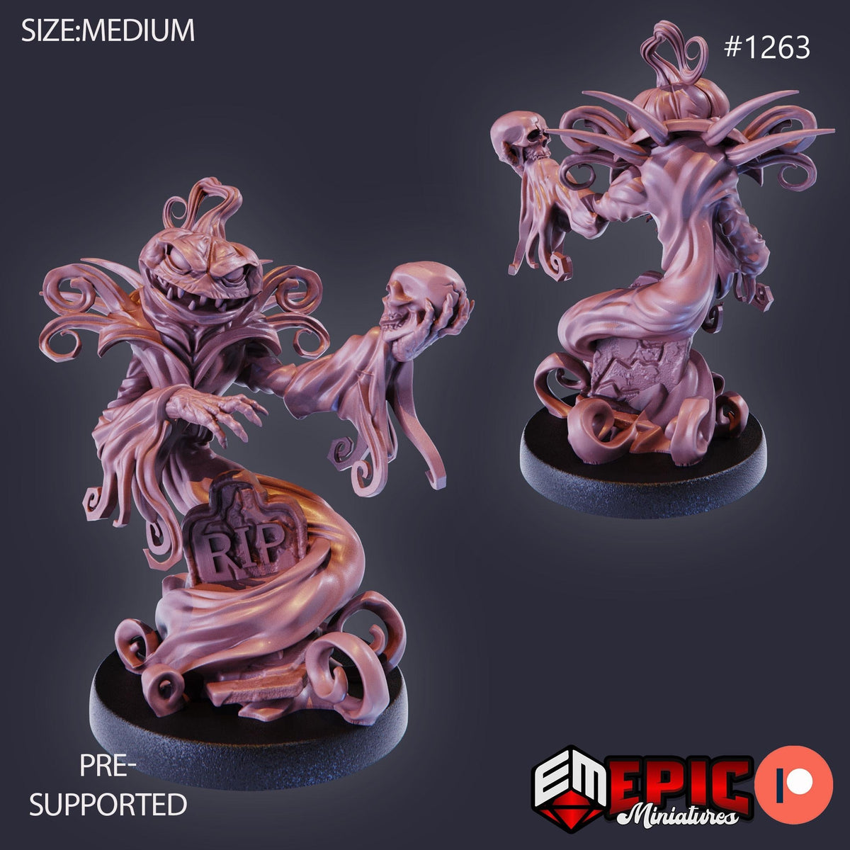 Pumpkin Reaper Option #1263 front DND miniature Halloween Horror 16k resin