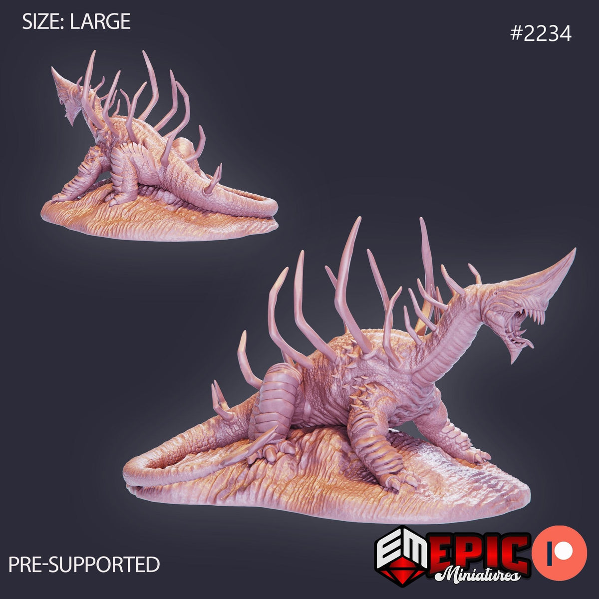 Sand Wyrm Option #2234 front DND miniature Oriental Dunes 16k resin