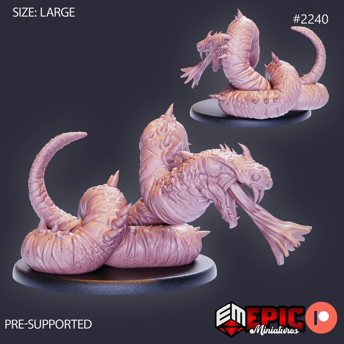 Giant Sand Snake Option #2240 front DND miniature Oriental Dunes 16k resin