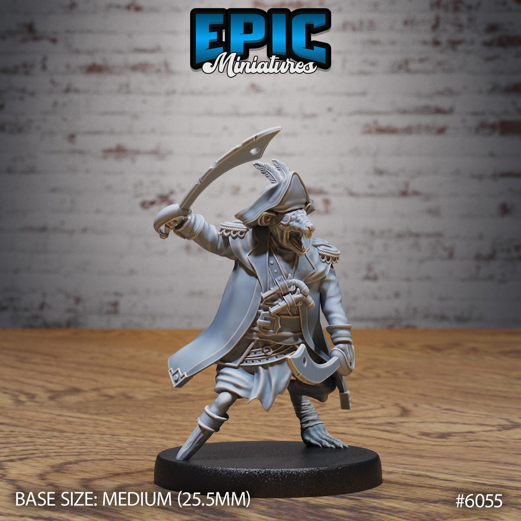 Ratfolk Pirate Captain Option #6055 front DND miniature Corsair Waters 16k resin