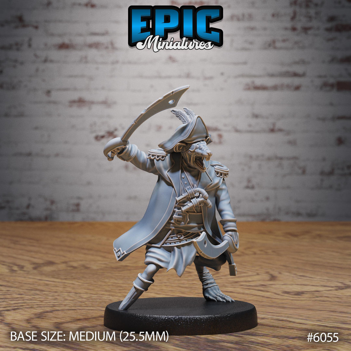 Ratfolk Pirate Captain Option #6055 front DND miniature Corsair Waters 16k resin