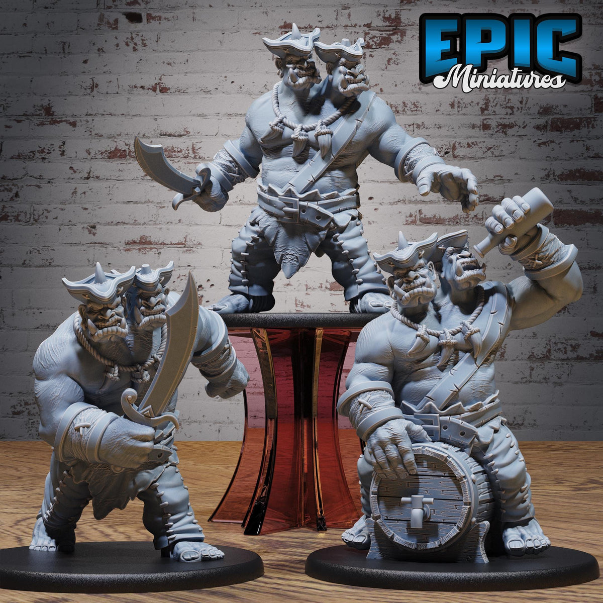 Ettin Pirate Set of 3 DND miniatures group photo Corsair Waters