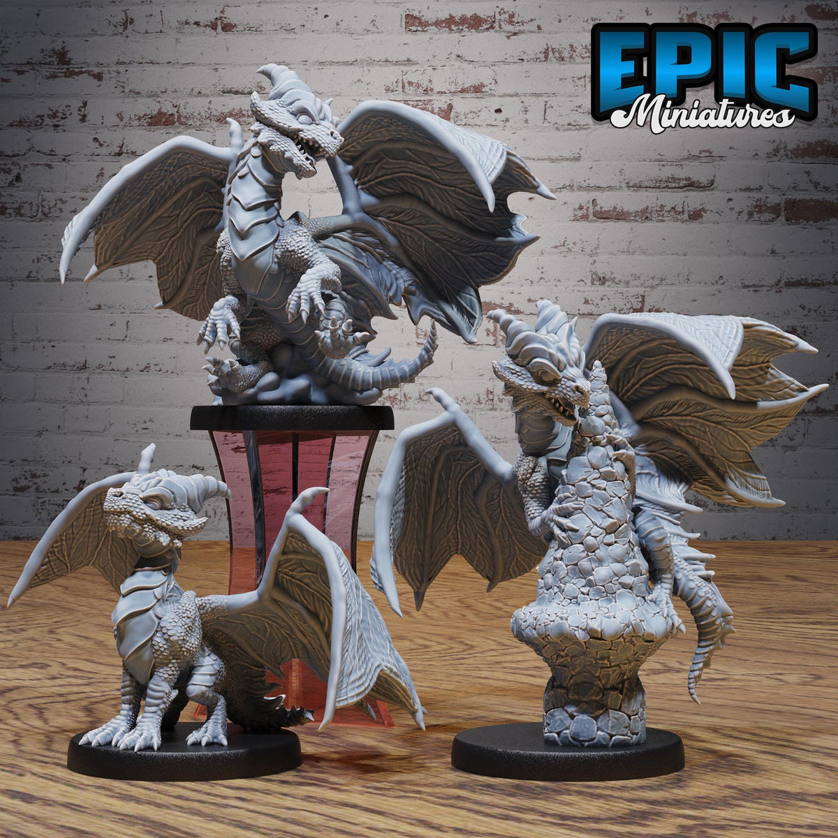 Copper Dragon Wyrmling Set of 3 DND miniatures group photo Swamp Adventure