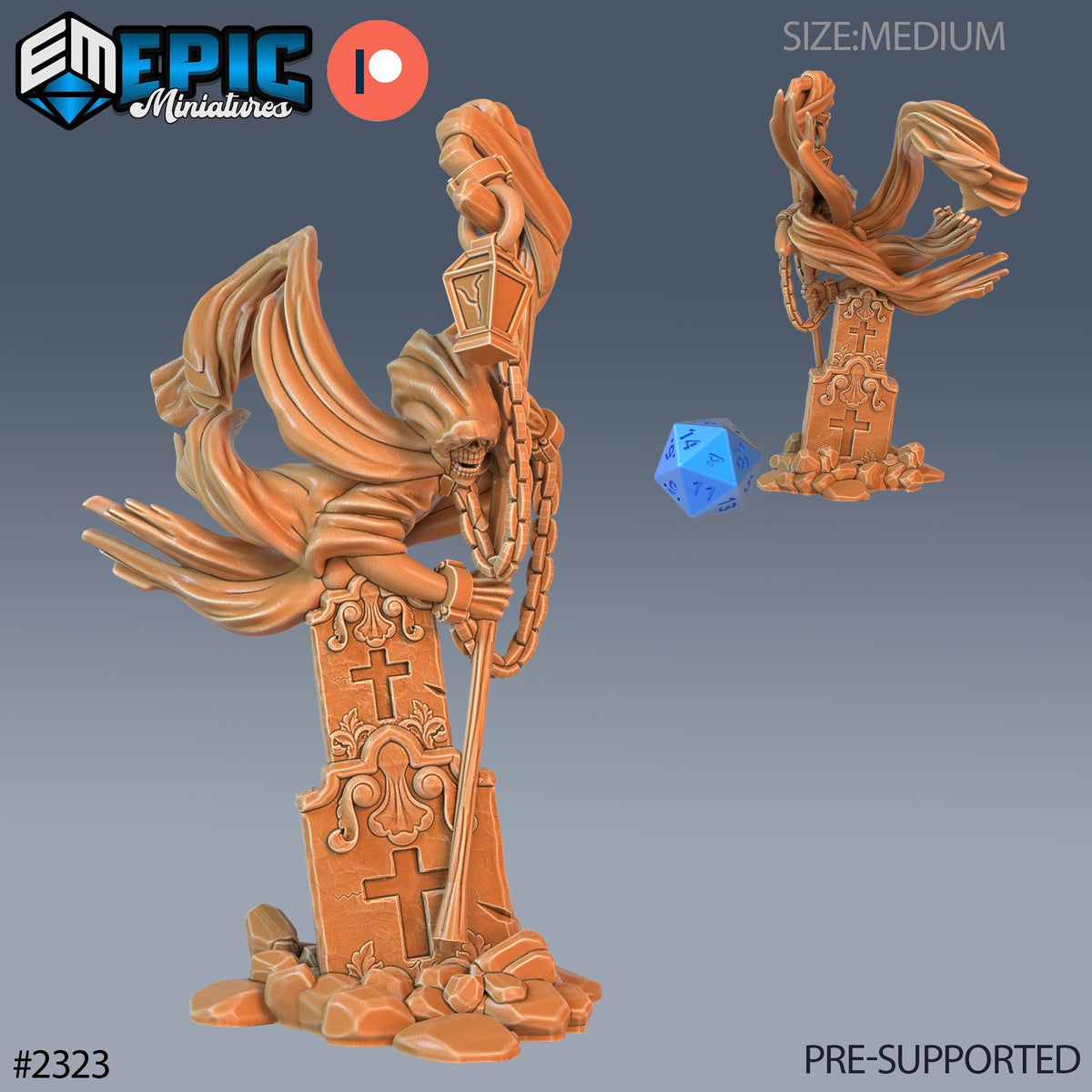 Graveyard Ghost Option #2324 front DND miniature Tombs of Demise 16k resin