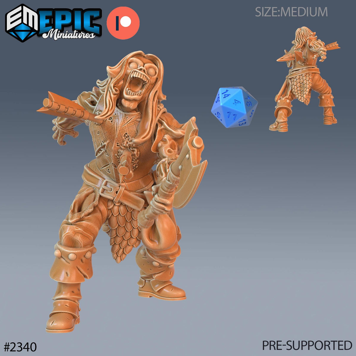 Zombie Warrior Option #2340 front DND miniature Tombs of Demise 16k resin