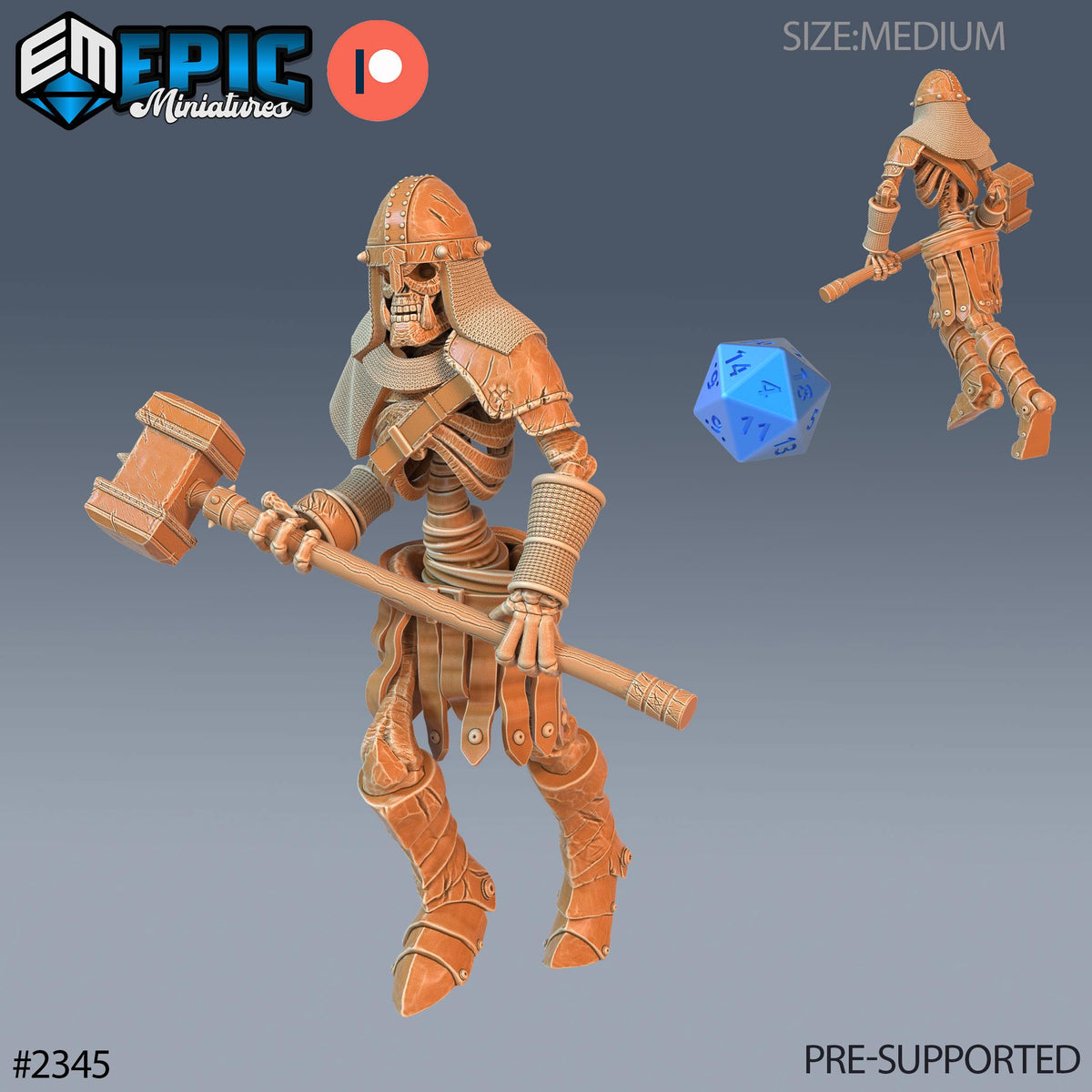 Skeleton Orc Warrior Option #2345 front DND miniature Tombs of Demise 16k resin