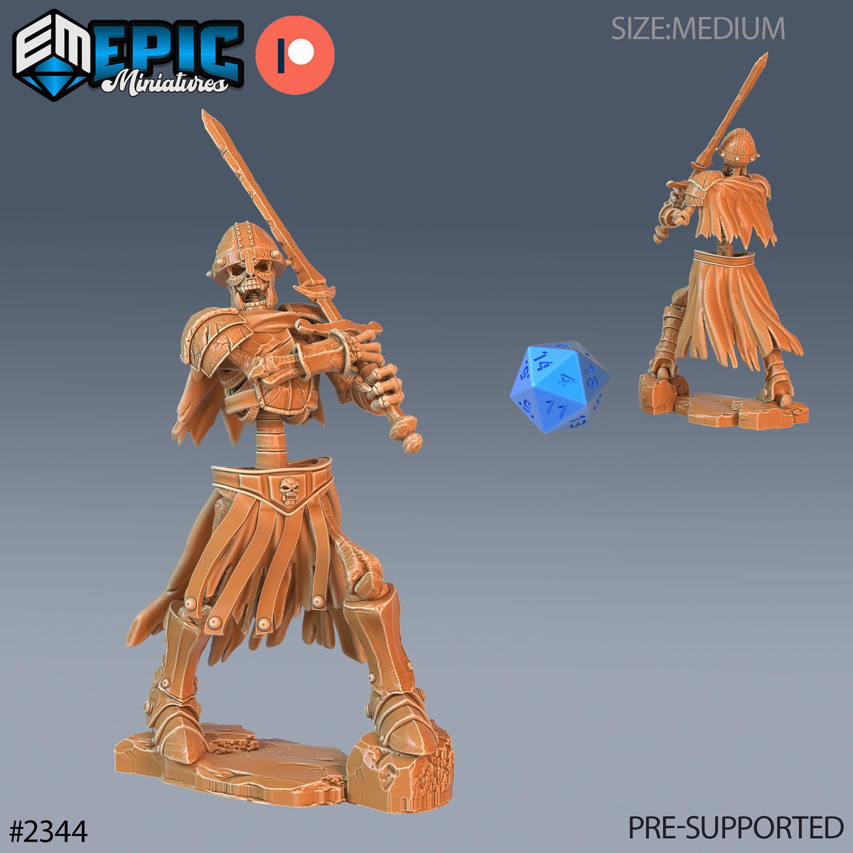 Skeleton Orc Warrior Option #2344 front DND miniature Tombs of Demise 16k resin