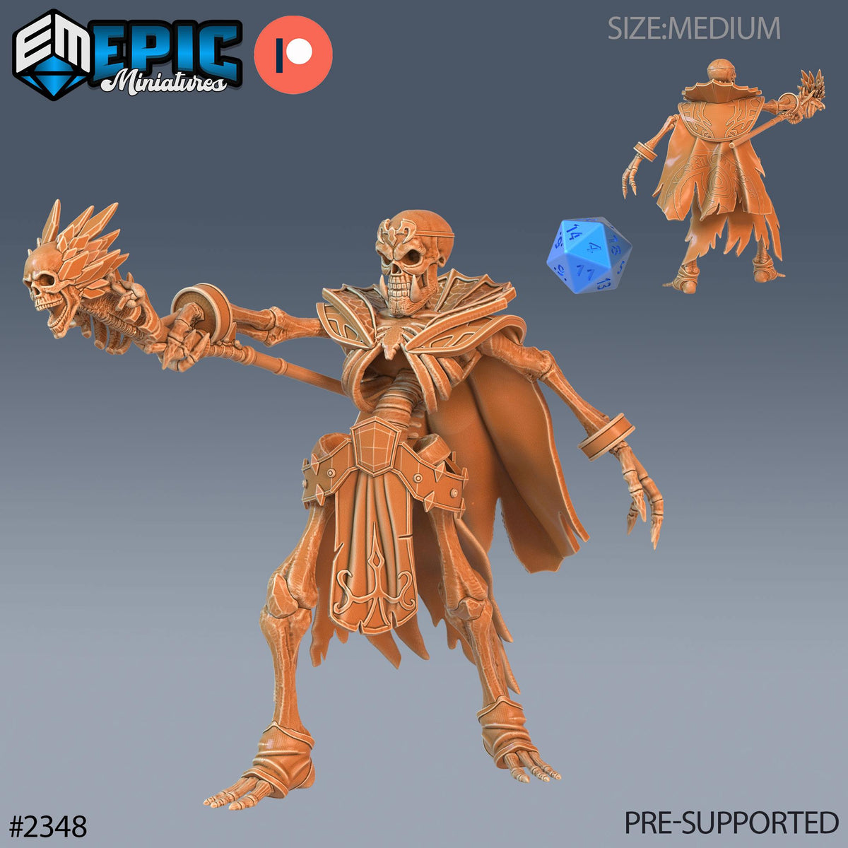 Skeleton Orc Warlock Option #2348 front DND miniature Tombs of Demise 16k resin