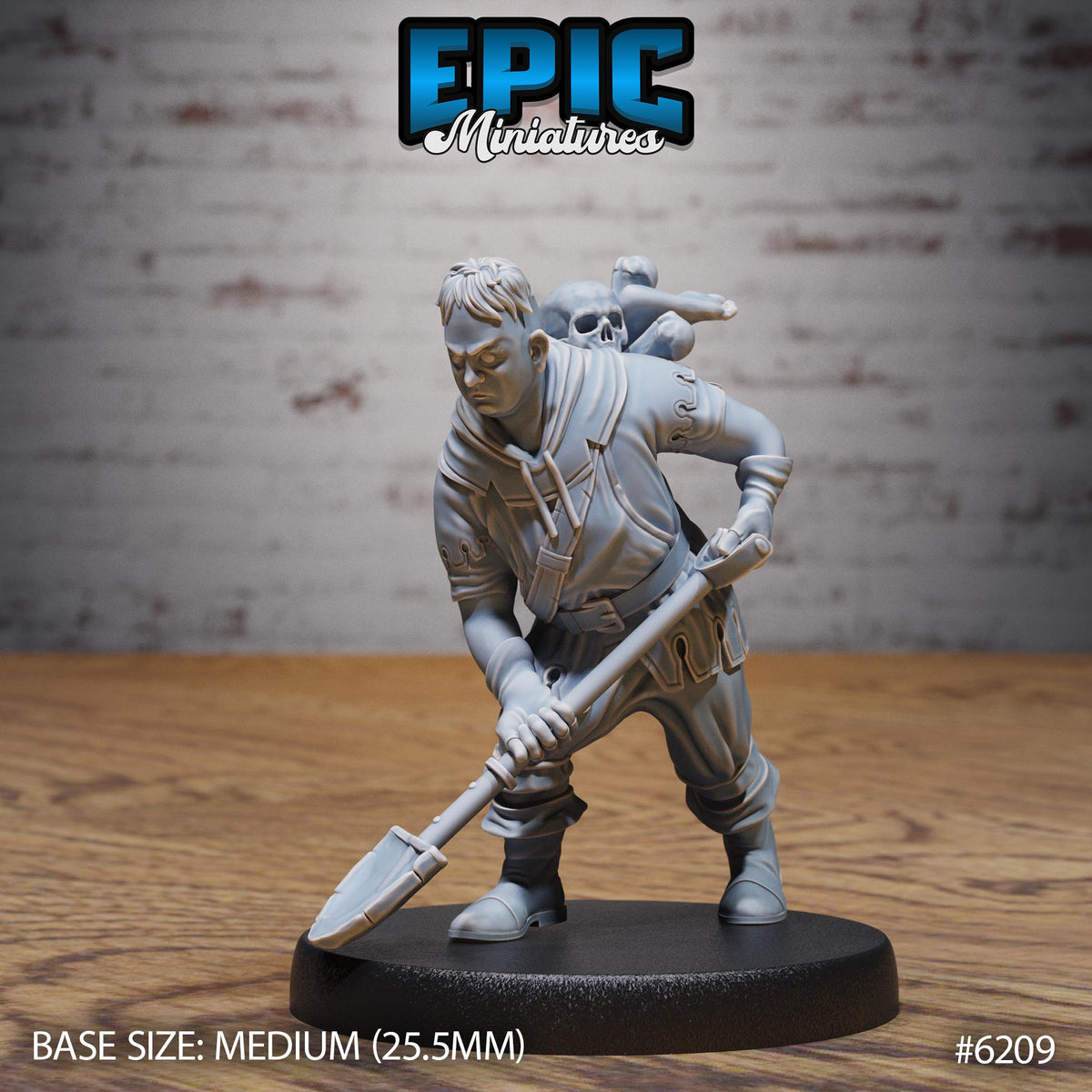Grave Digger Option #6209 front DND miniature Undead Souls 16k resin