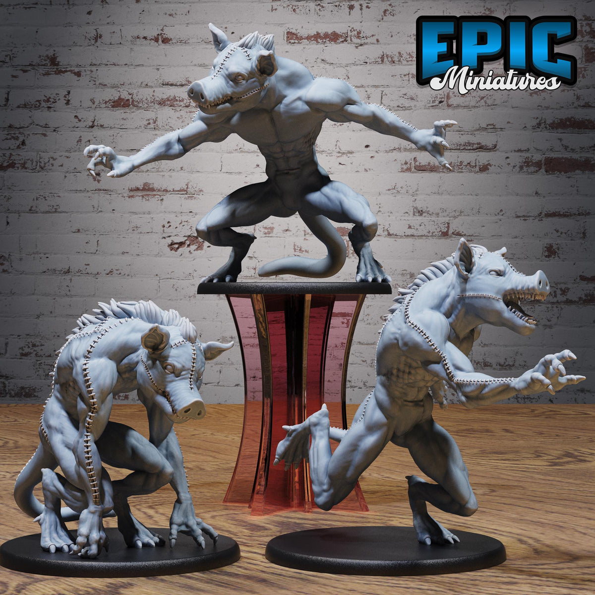 Stitched Pig Beast Set of 3 DND miniatures group photo Undead Souls