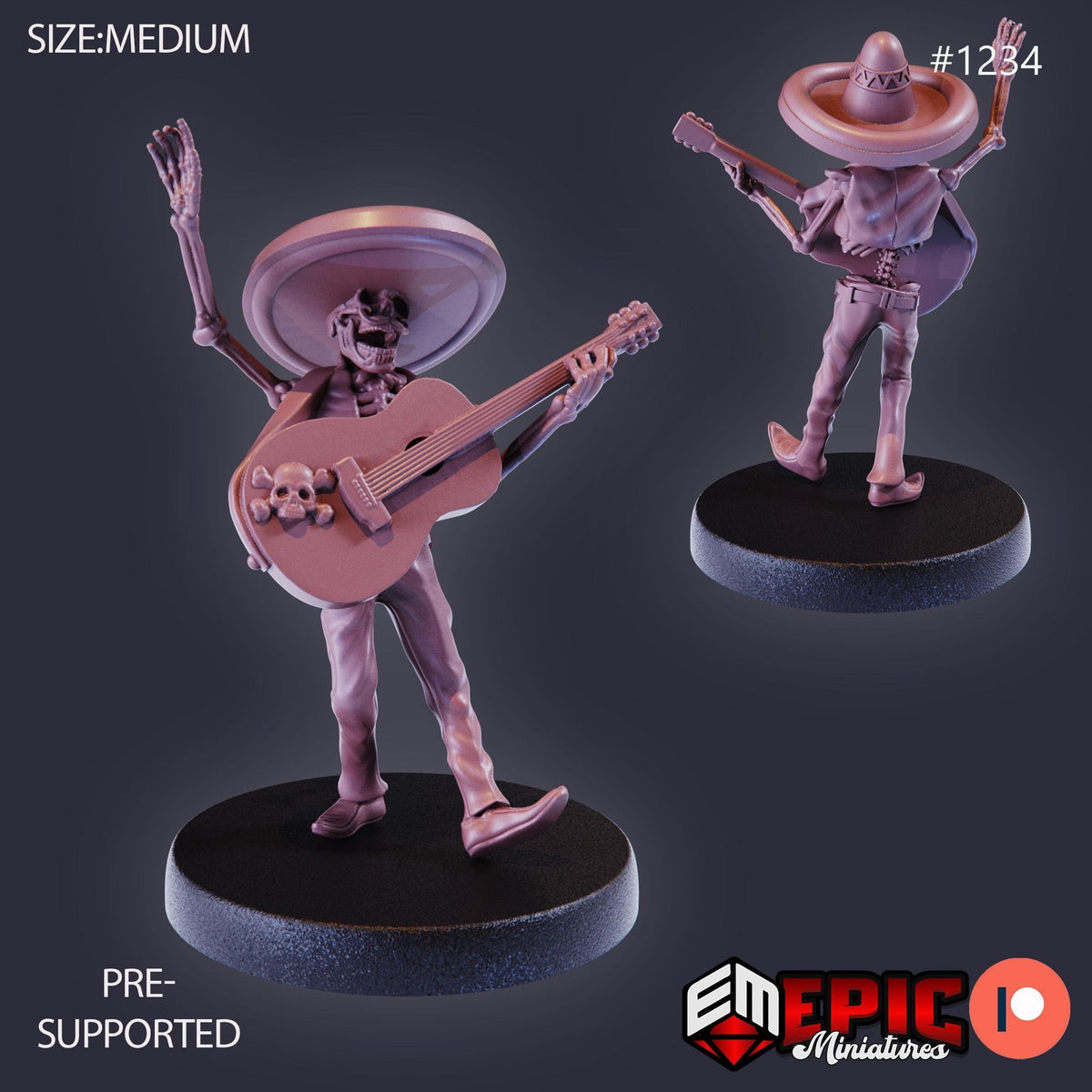 Skeleton Musician Option #1234 front DND miniature Halloween Horror 16k resin