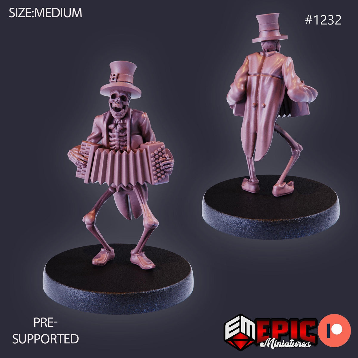 Skeleton Musician Option #1232 front DND miniature Halloween Horror 16k resin