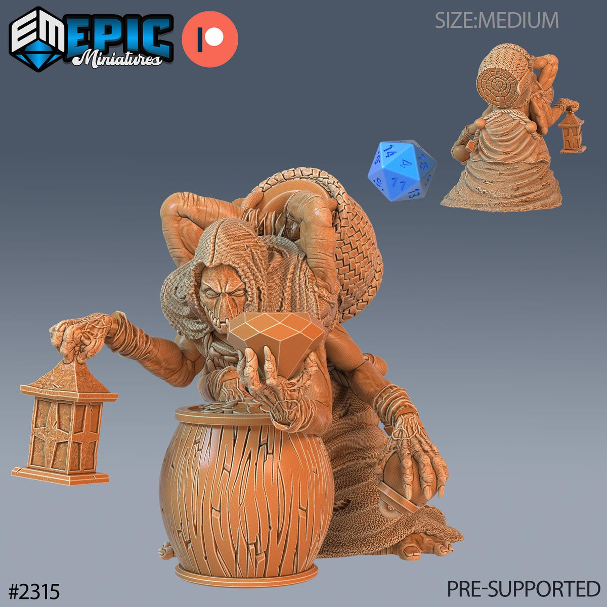 Corpse Collector Option #2315 front DND miniature Tombs of Demise 16k resin