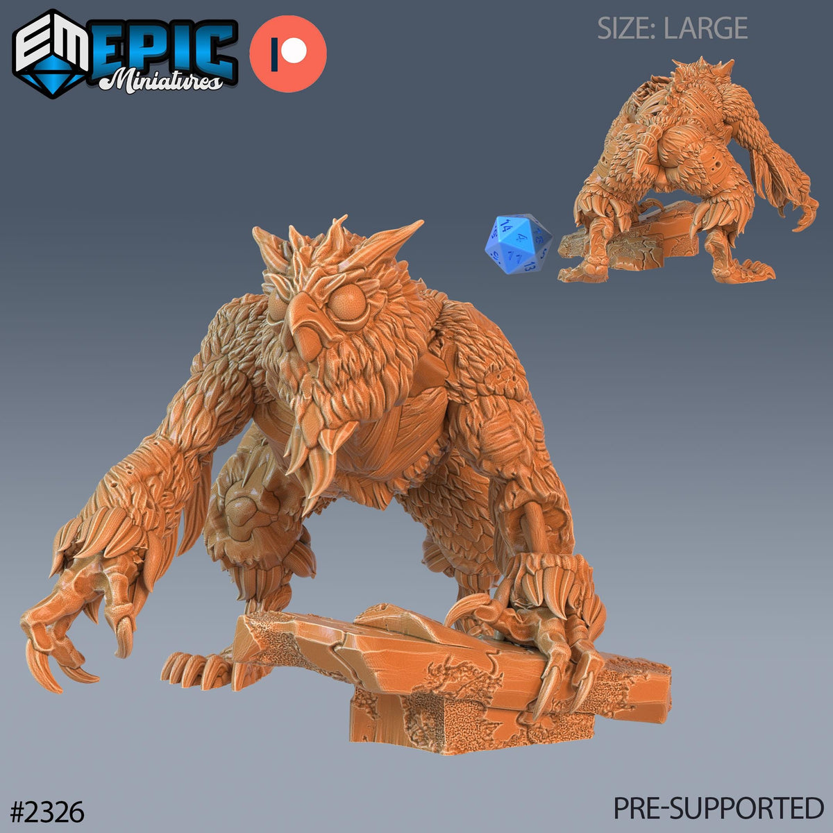 Zombie Owlbear Option #2326 front DND miniature Tombs of Demise 16k resin