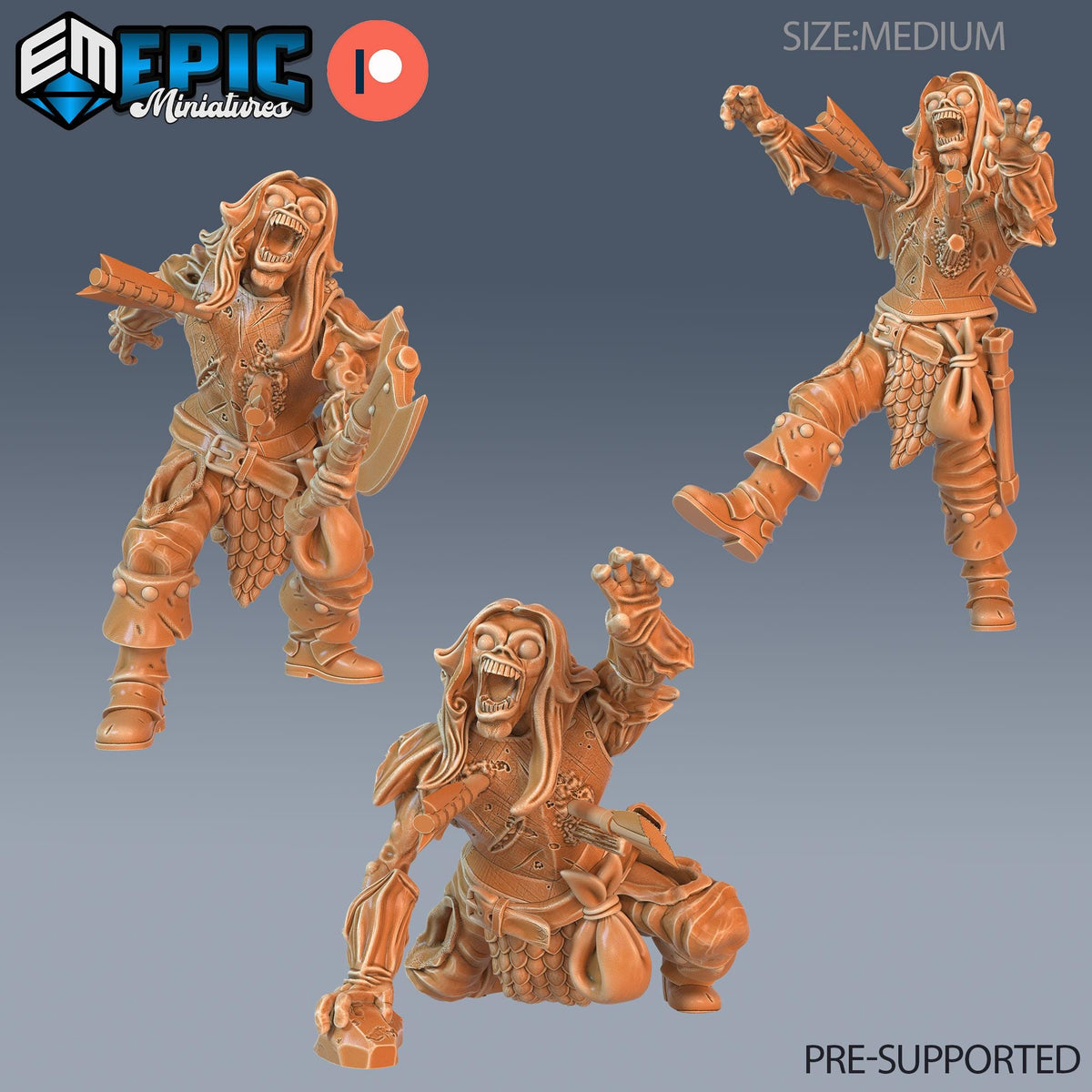 Zombie Warrior Set of 3 DND miniatures group photo Tombs of Demise