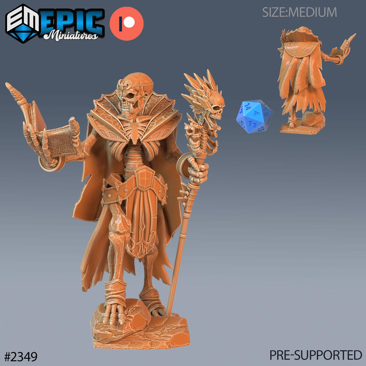 Skeleton Orc Warlock Option #2349 front DND miniature Tombs of Demise 16k resin