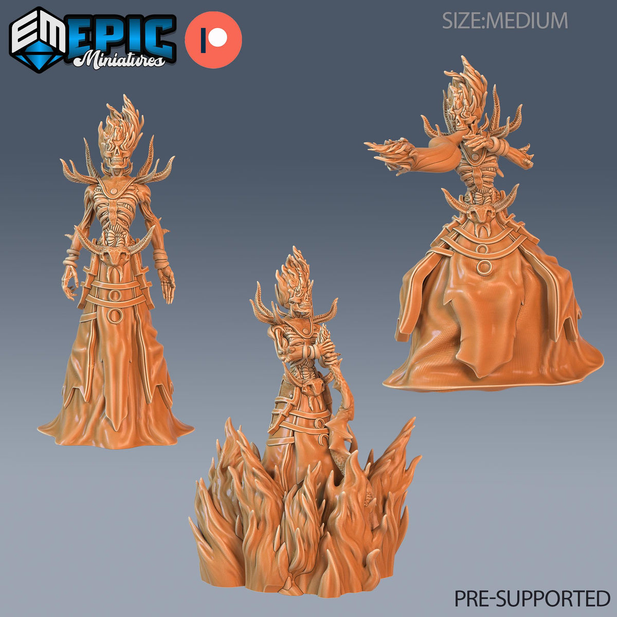 Flame Lich Set of 3 DND miniatures group photo Tombs of Demise