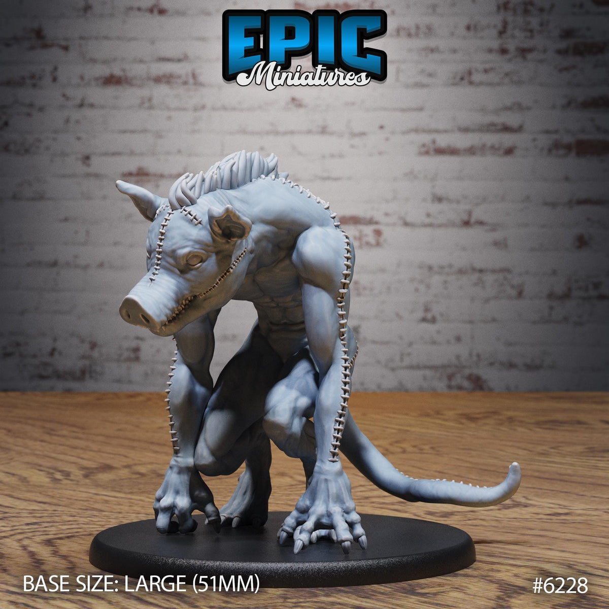 Stitched Pig Beast Option #6228 front DND miniature Undead Souls 16k resin