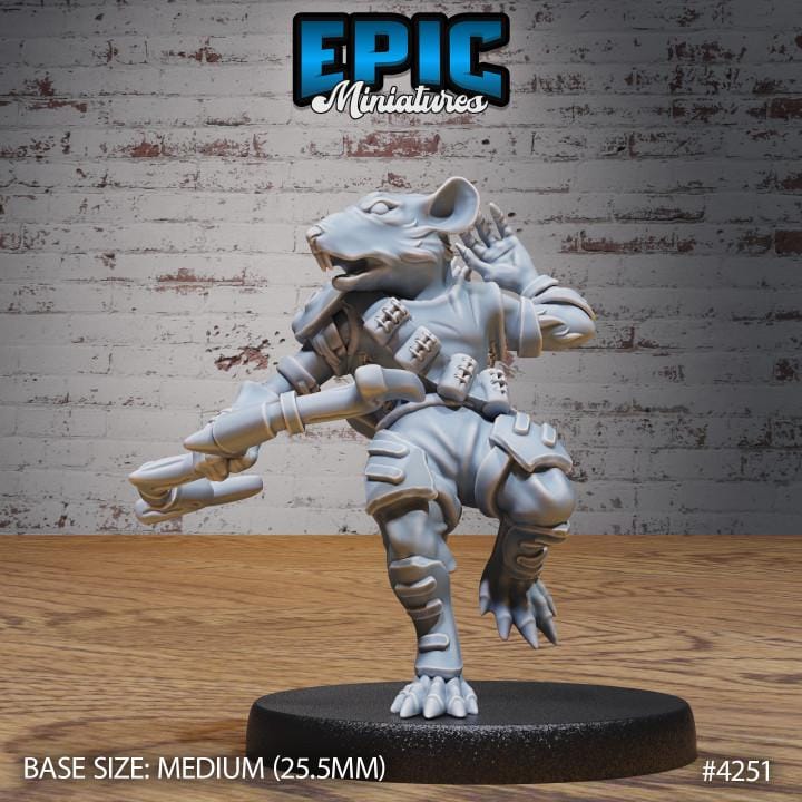 Rat folk tribe Set of 4 DND Miniatures Dungeons and Dragons Mini Rodent Pipe System Underground Option #4251 front DND miniature  16k resin
