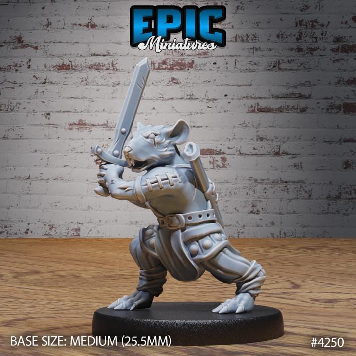 Rat folk tribe Set of 4 DND Miniatures Dungeons and Dragons Mini Rodent Pipe System Underground Option #4250 front DND miniature  16k resin