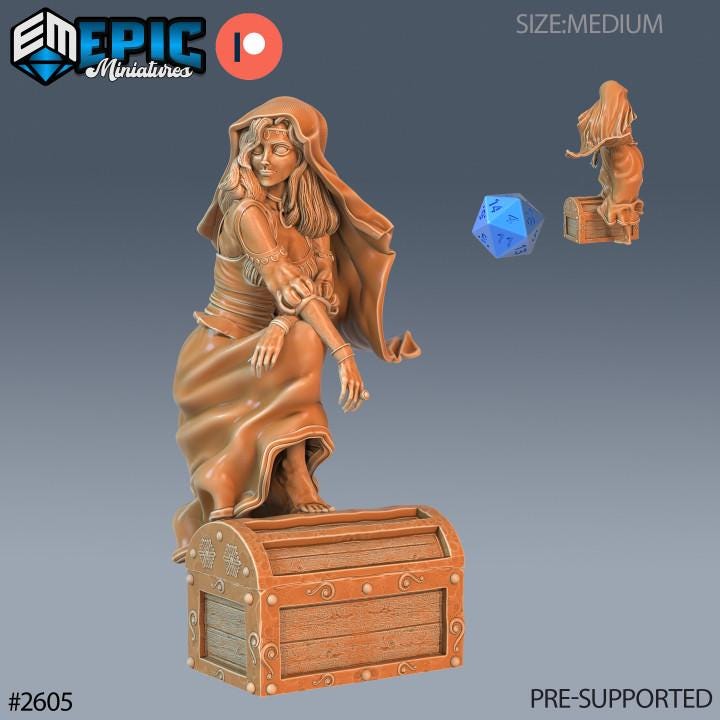Fortune Teller Set of 3 DND Miniatures Dungeons and Dragons Resin 3d Printed gypsy Option #2605 front DND miniature  16k resin
