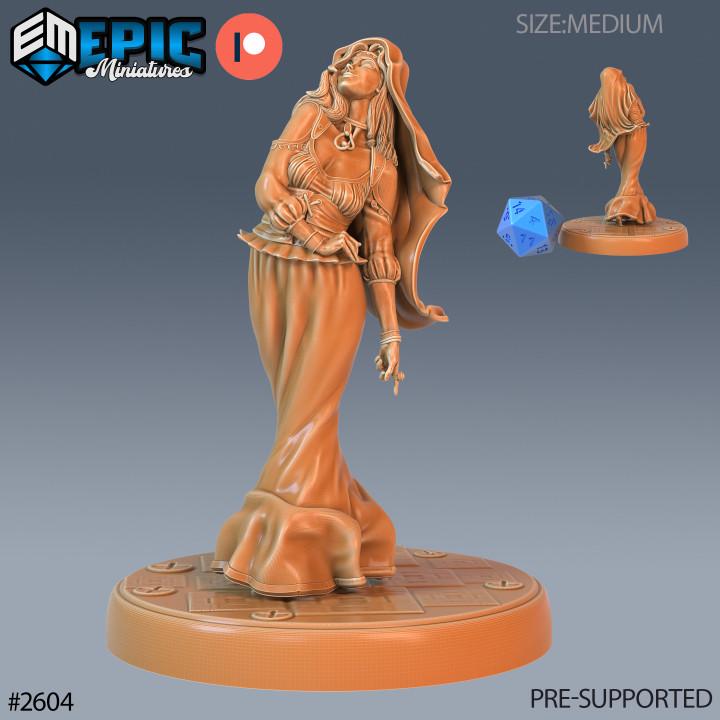 Fortune Teller Set of 3 DND Miniatures Dungeons and Dragons Resin 3d Printed gypsy Option #2604 front DND miniature  16k resin