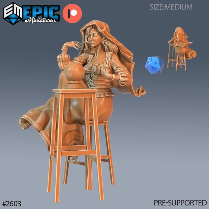 Fortune Teller Set of 3 DND Miniatures Dungeons and Dragons Resin 3d Printed gypsy Option #2603 front DND miniature  16k resin