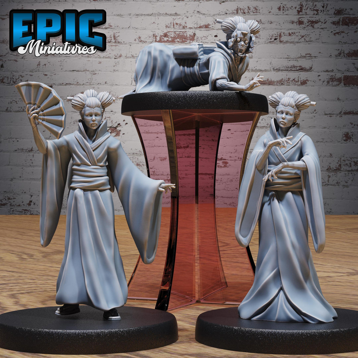 Karakuri Geisha Set of 3 DND miniatures group photo Secretive East
