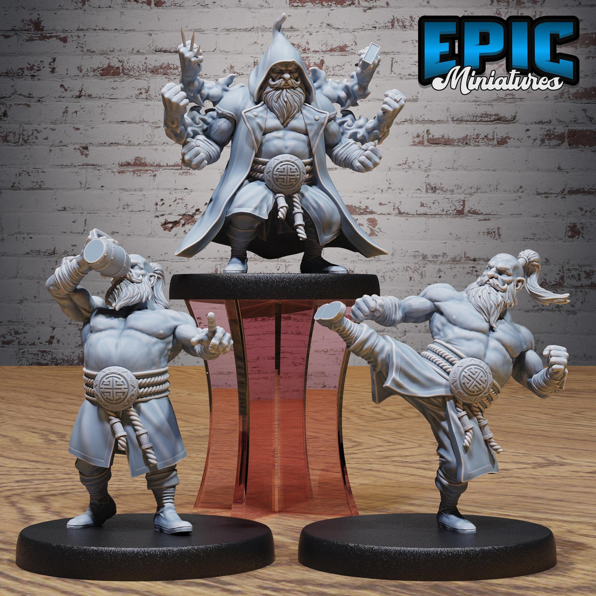 Dwarf Monk Set of 3 DND miniatures group photo Secretive East