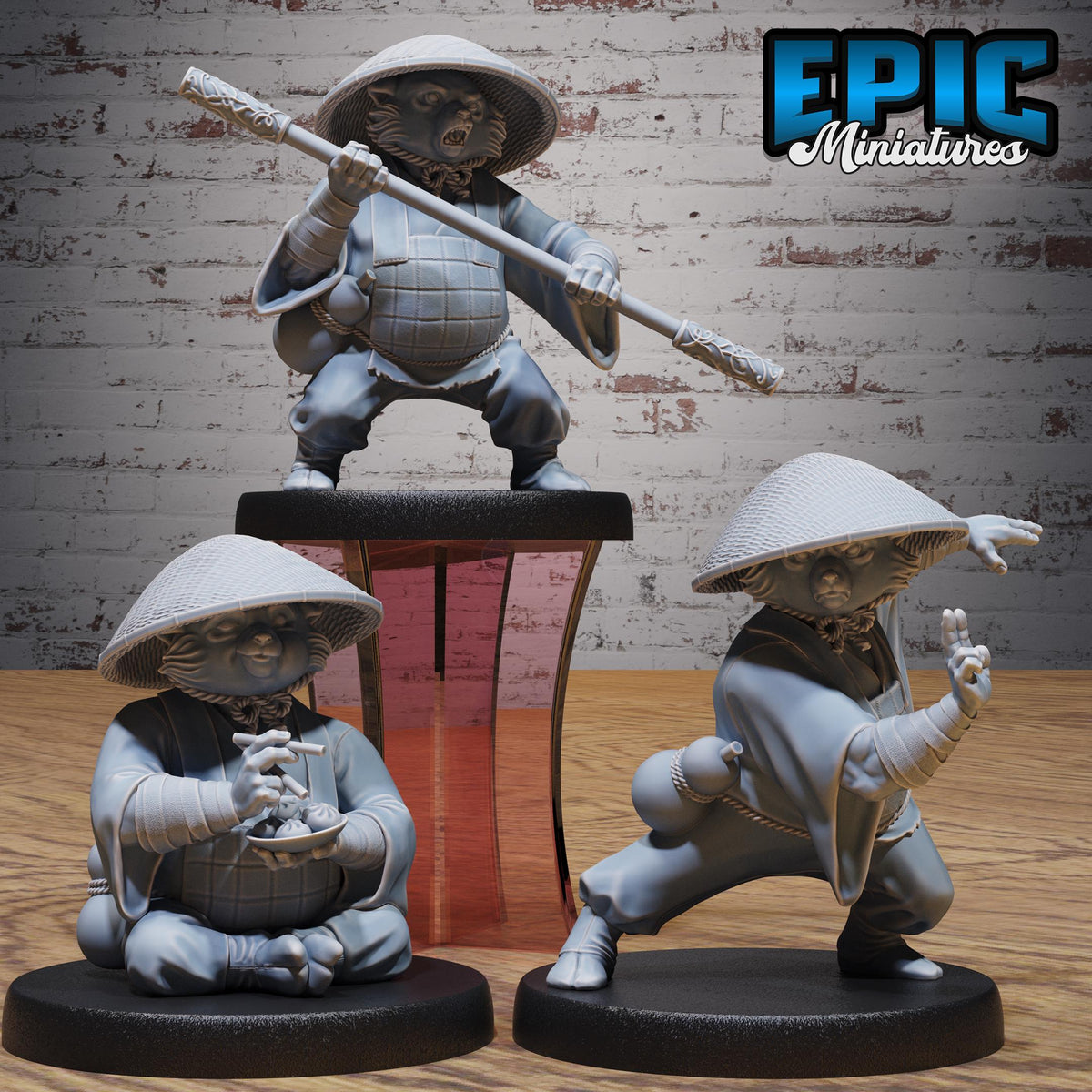 Red Panda Monk Set of 3 DND miniatures group photo Secretive East