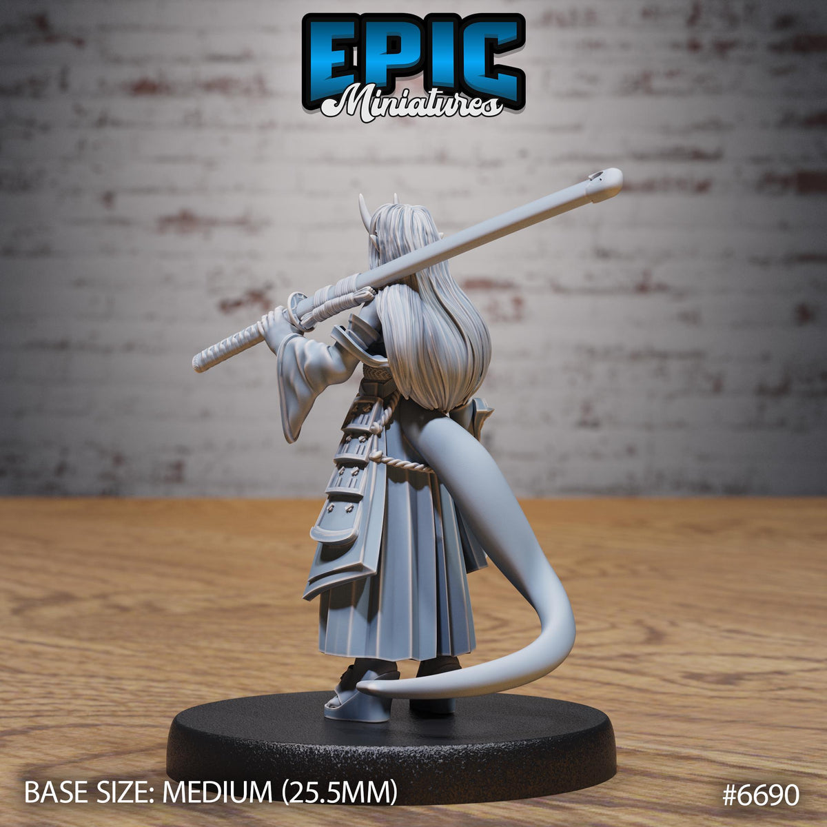 Mysterious Oni Girl Option #6690 back DND miniature Secretive East 16k resin
