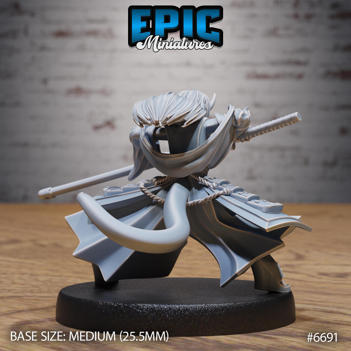Mysterious Oni Girl Option #6691 back DND miniature Secretive East 16k resin