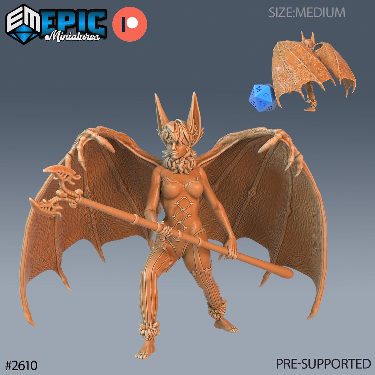 Bat Succubus Option #2610 front DND miniature Vampires Curse 16k resin