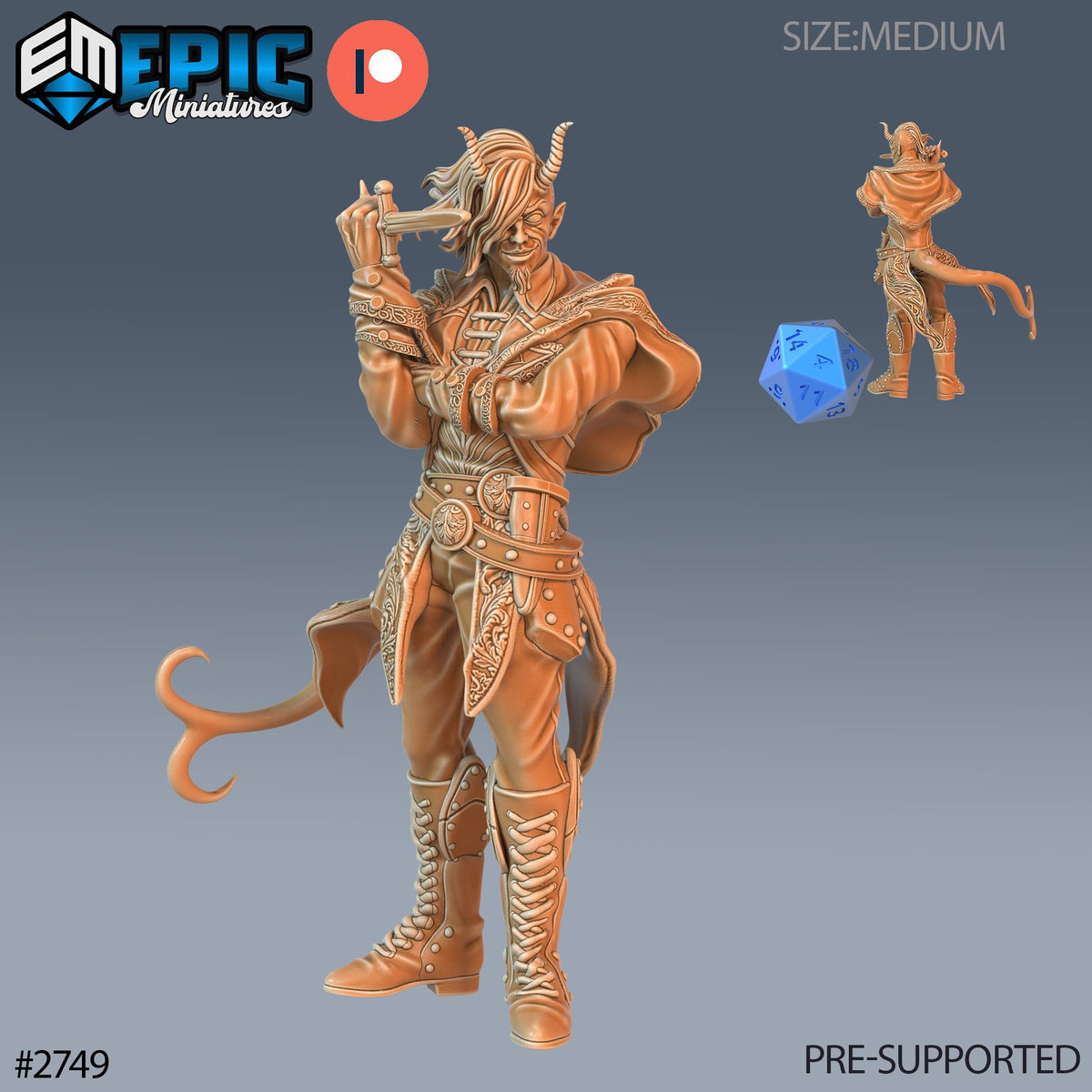 Tiefling Adventurer Option #2749 front DND miniature Demonic Foulness 16k resin