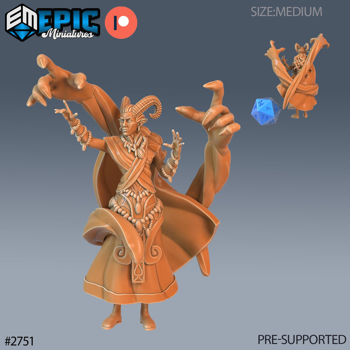 Warlock Tiefling Option #2751 front DND miniature Demonic Foulness 16k resin
