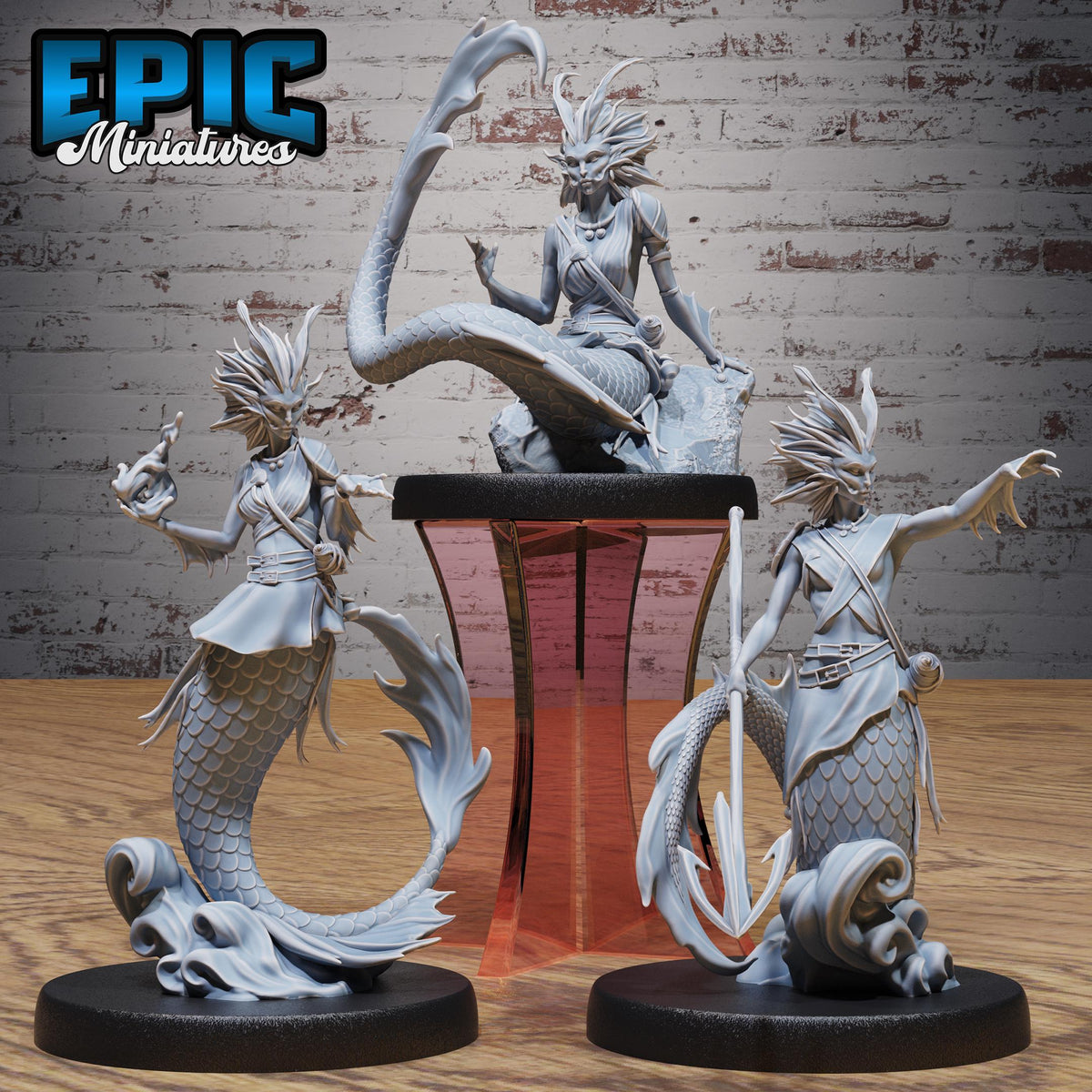 Merfolk Set of 3 DND miniatures group photo Deep Dive