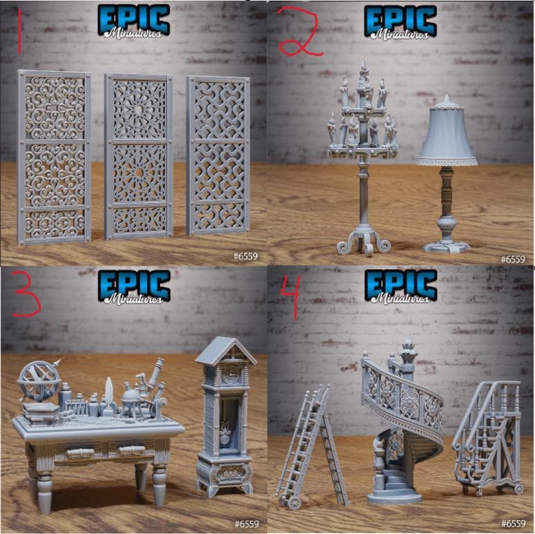 Magical Library Scatter Terrain Option #6559 front DND miniature Magical Library 16k resin
