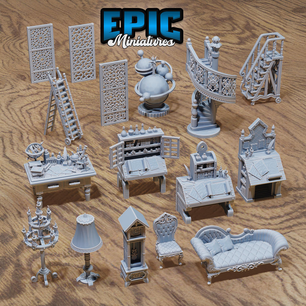 Magical Library Scatter Terrain DND miniatures group photo Magical Library