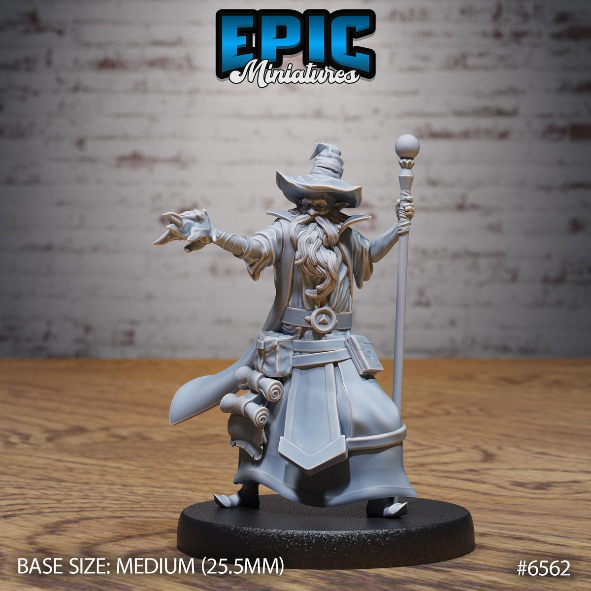 Old Wizard Option #6562 front DND miniature Magical Library 16k resin
