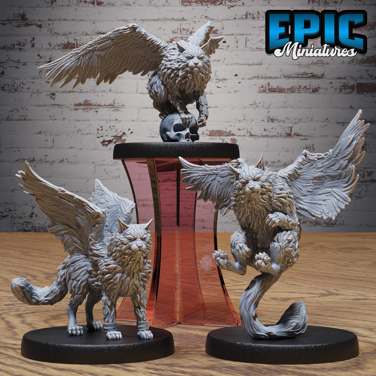 Tressym Cat Set of 3 DND miniatures group photo Magical Library