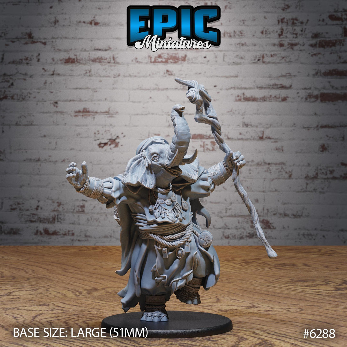 Elephant Folk Druid Option #6288 front DND miniature Beastly Champions 16k resin