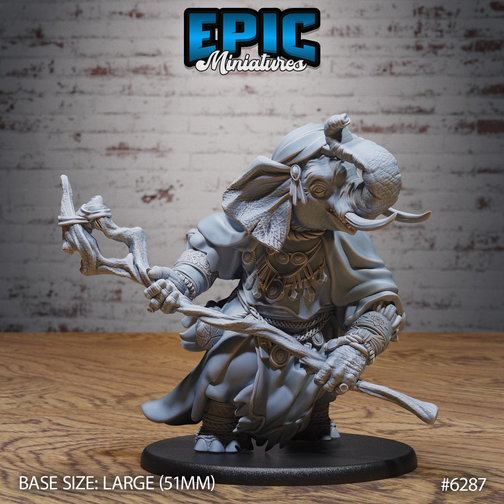 Elephant Folk Druid Option #6287 front DND miniature Beastly Champions 16k resin