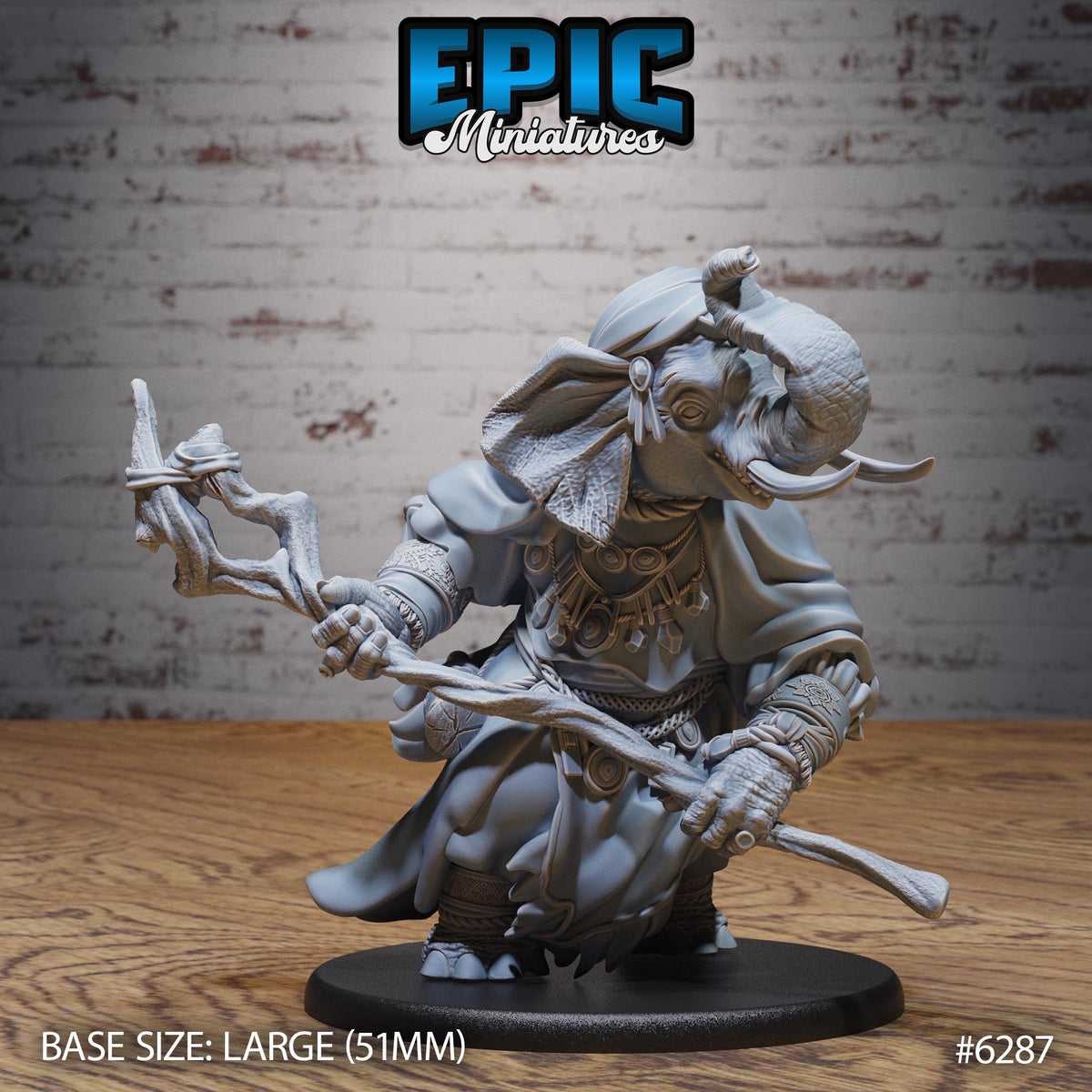 Elephant Folk Druid Option #6287 front DND miniature Beastly Champions 16k resin