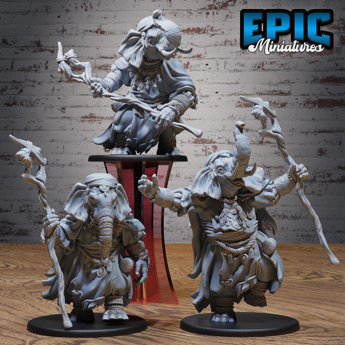 Elephant Folk Druid Set of 3 DND miniatures group photo Beastly Champions