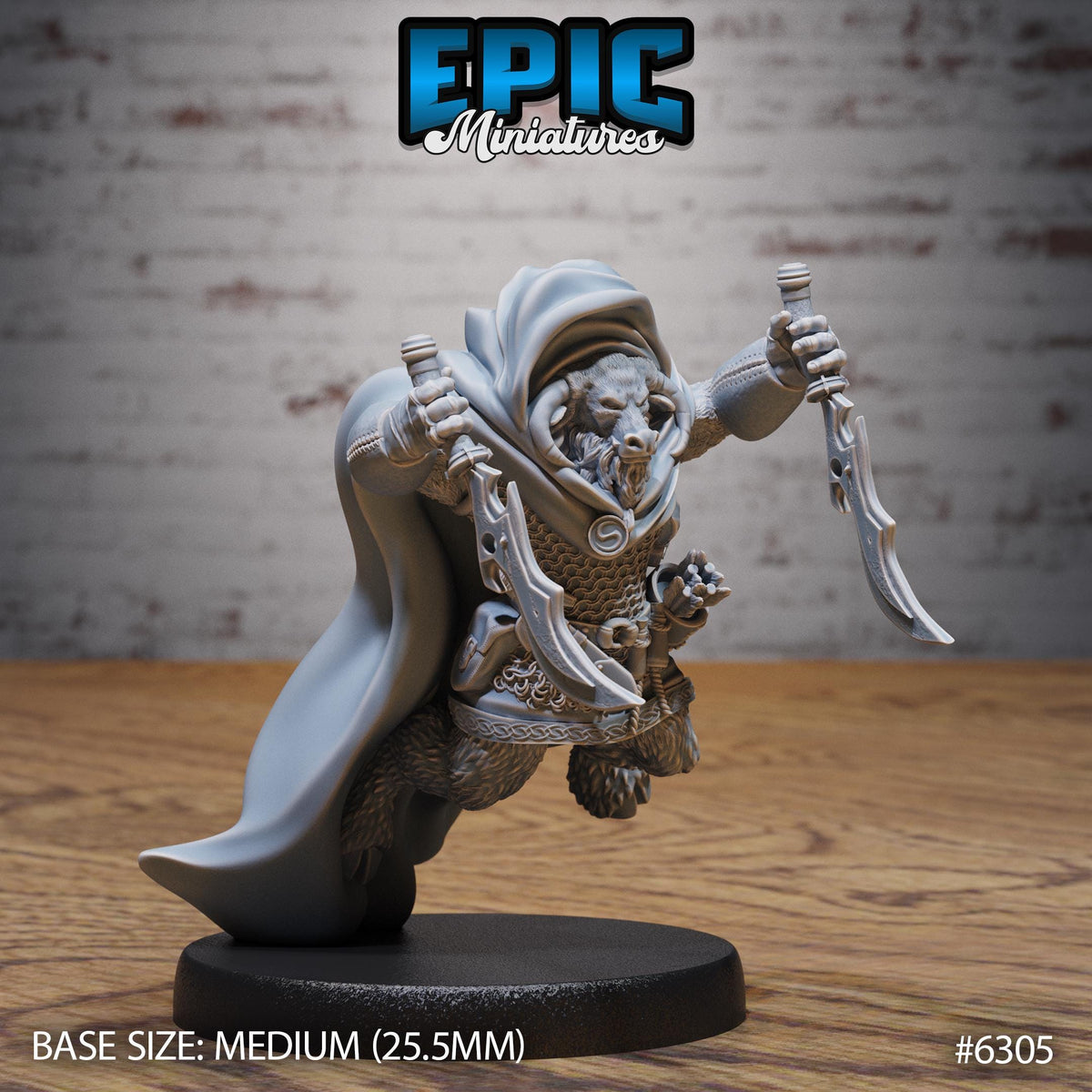 Minotaur Adventurer Option #6305 front DND miniature Beastly Champions 16k resin