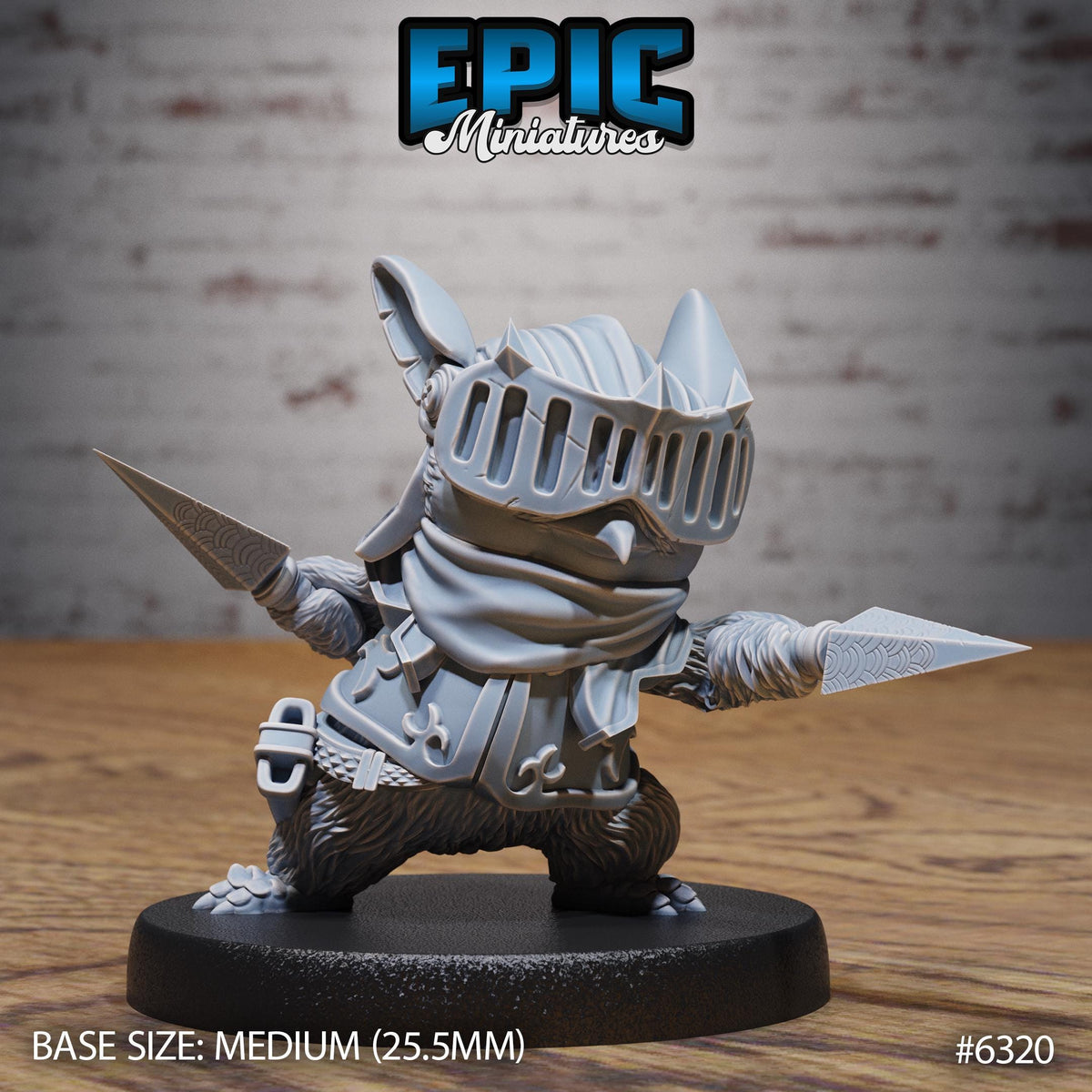 Penguin Knight Option #6320 front DND miniature Beastly Champions 16k resin