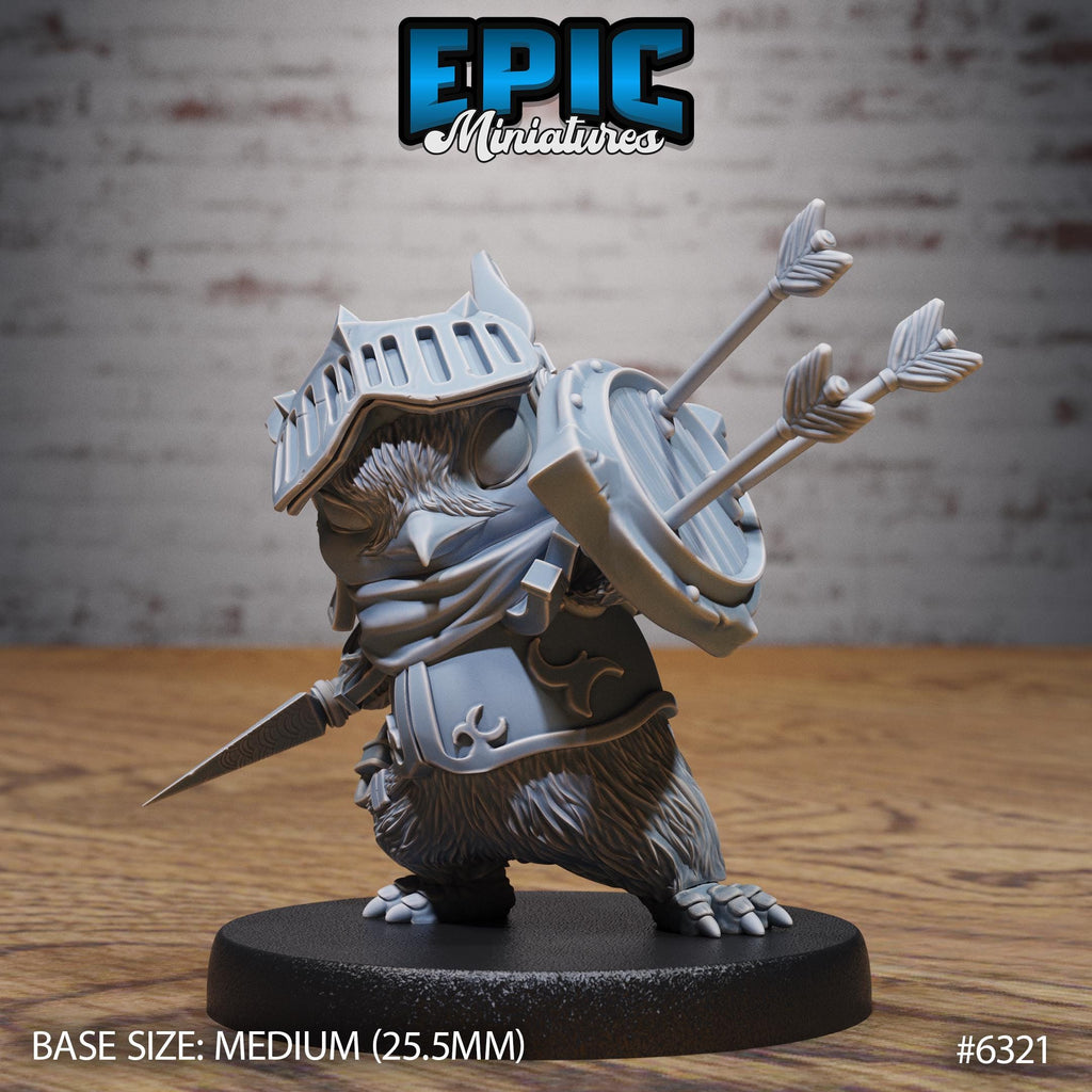 Penguin Knight Option #6321 front DND miniature Beastly Champions 16k resin