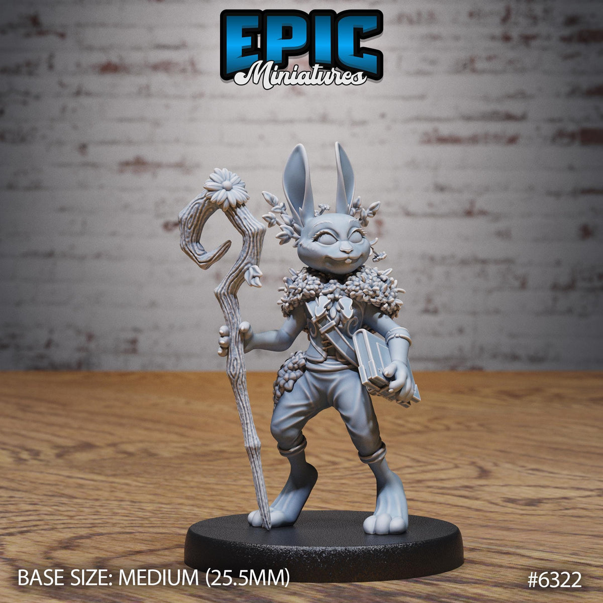 Rabbit Folk Druid Option #6322 front DND miniature Beastly Champions 16k resin